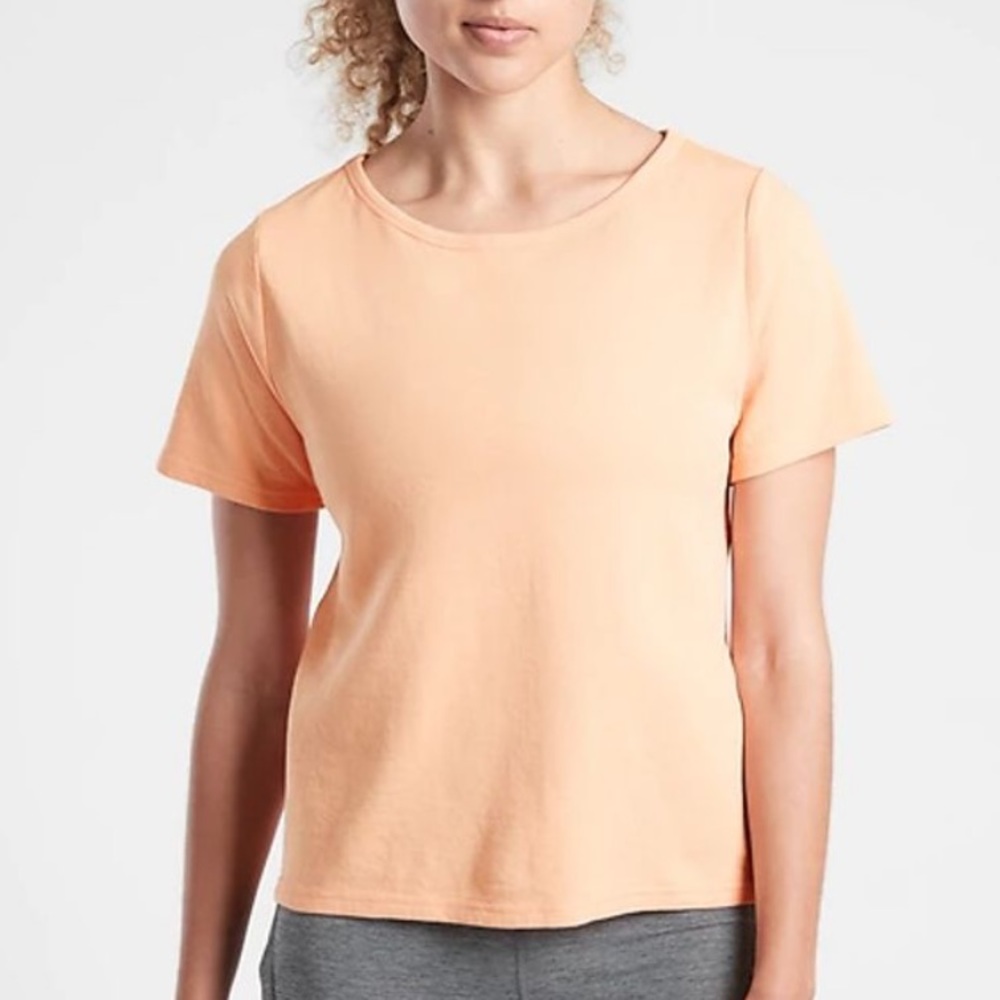 Athleta Sundown Boatneck Tee Shirt Short Sleeve Women’s Medium Orange Activewear